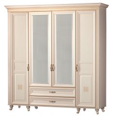 Шкаф для одежды 4-дверный с зеркалом №493 Марлен кремовый белый в Белоярском - beloyarskiy.mebel24.online | фото