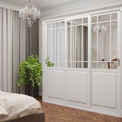Шкаф-купе 2150 серии NEW CLASSIC K5+K5+K5+B22+PL3 (по 2 ящика лев/прав+1 штанга+1полка) профиль «Капучино» в Белоярском - beloyarskiy.mebel24.online | фото