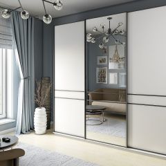 Шкаф-купе 2400 серии SOFT D5+D4+D5+B22+PL3 (по 2 ящика лев/прав+2штанги) профиль «Графит» в Белоярском - beloyarskiy.mebel24.online | фото