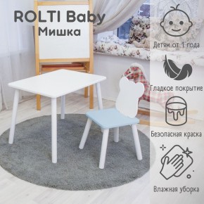 Детский комплект стол и стул «Мишка» Rolti Baby  (голубая столешница/голубое сиденье/белые ножки) в Белоярском - beloyarskiy.mebel24.online | фото