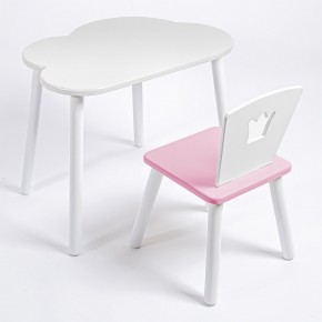 Комплект детский стол ОБЛАЧКО и стул КОРОНА ROLTI Baby (белая столешница/розовое сиденье/белые ножки) в Белоярском - beloyarskiy.mebel24.online | фото