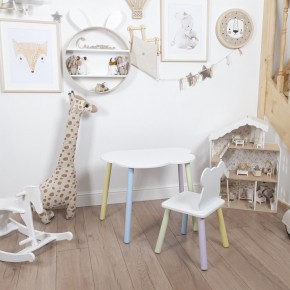 Комплект детский стол ОБЛАЧКО и стул МИШКА ROLTI Baby (белая столешница/белое сиденье/цветные ножки) в Белоярском - beloyarskiy.mebel24.online | фото
