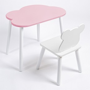Комплект детский стол ОБЛАЧКО и стул МИШКА ROLTI Baby (розовая столешница/белое сиденье/белые ножки) в Белоярском - beloyarskiy.mebel24.online | фото