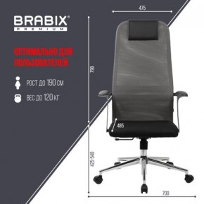 Кресло офисное BRABIX PREMIUM "Ultimate EX-801" хром, плотная двойная сетка Х2, черное/серое, 532918 в Белоярском - beloyarskiy.mebel24.online | фото 5