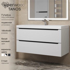 Тумба под раковину Uperwood Tanos 100 см, подвесная, белая/графит в Белоярском - beloyarskiy.mebel24.online | фото 3