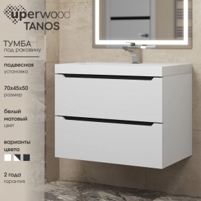 Тумба под раковину Uperwood Tanos 70 см, подвесная, белая/графит в Белоярском - beloyarskiy.mebel24.online | фото 3
