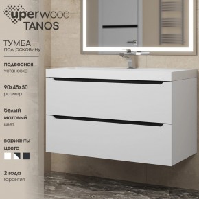 Тумба под раковину Uperwood Tanos 90 см, подвесная, белая/графит в Белоярском - beloyarskiy.mebel24.online | фото 3