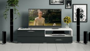 Тумба под ТВ Ларго 1,4, цвет корпус белый/фасады МДФ чёрный глянец, ШхГхВ 140х46х35 см., НЕ универсальная сборка в Белоярском - beloyarskiy.mebel24.online | фото 12